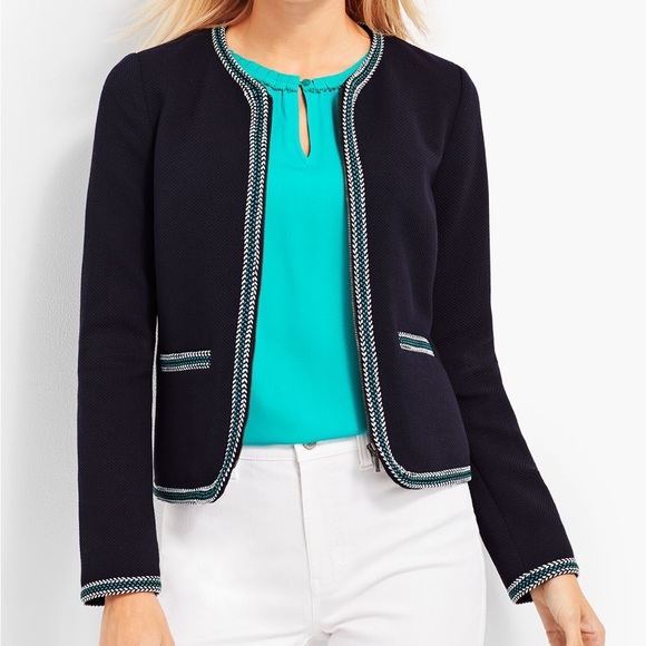 Talbots Braided Trim Jacket 24W Navy Blue Blazer Suit Full Zip Front Plus Size - Picture 2 of 9
